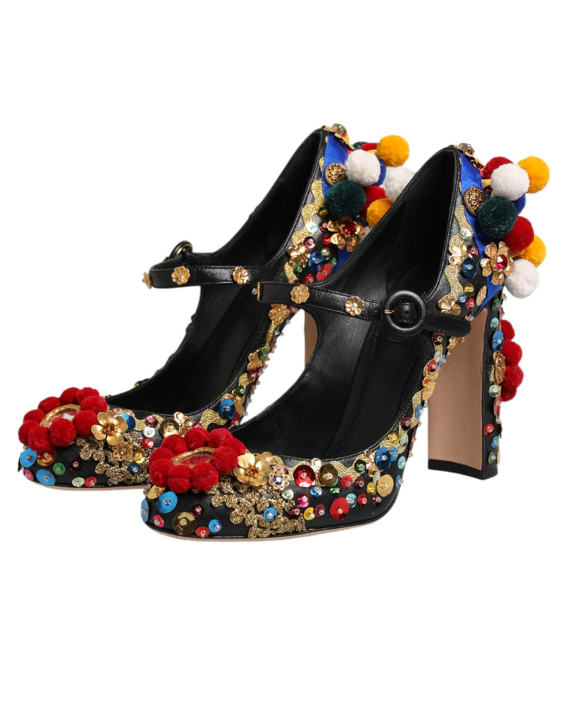 Dolce & Gabbana Black Gold Embellished Mary Janes Pumps