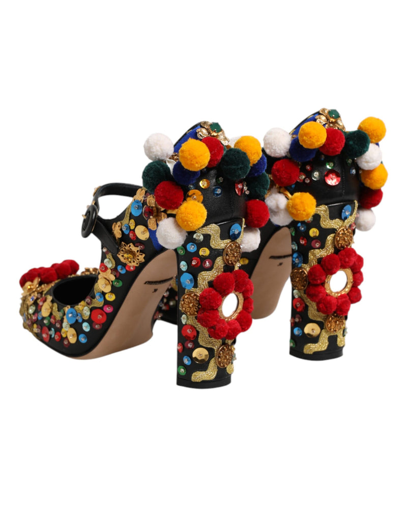 Dolce & Gabbana Black Gold Embellished Mary Janes Pumps