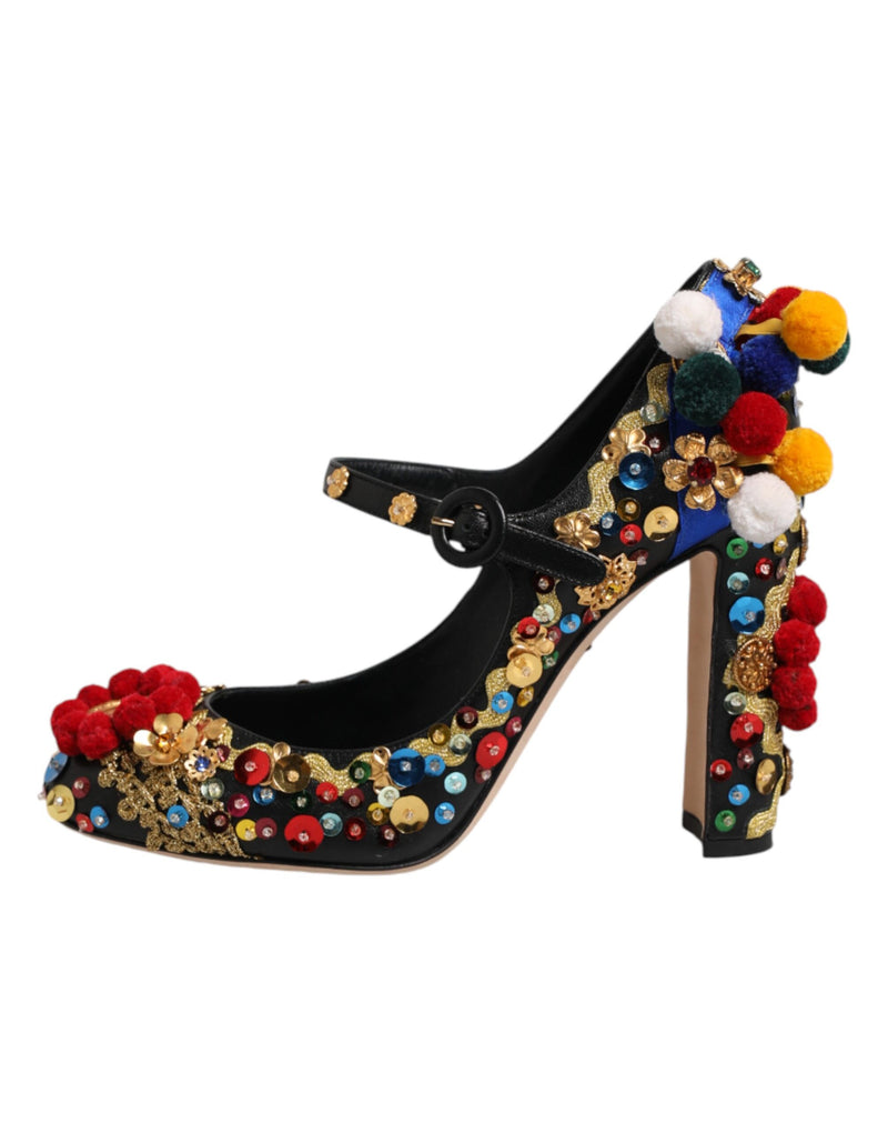 Dolce & Gabbana Black Gold Embellished Mary Janes Pumps