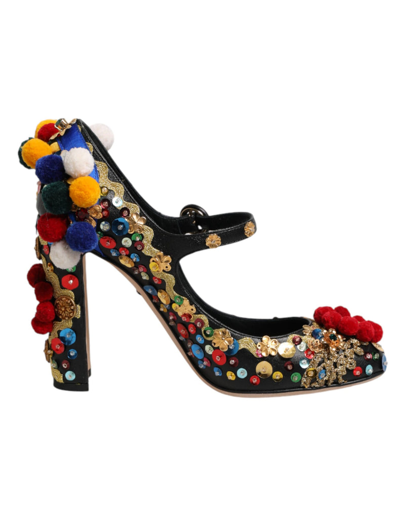 Dolce & Gabbana Black Gold Embellished Mary Janes Pumps