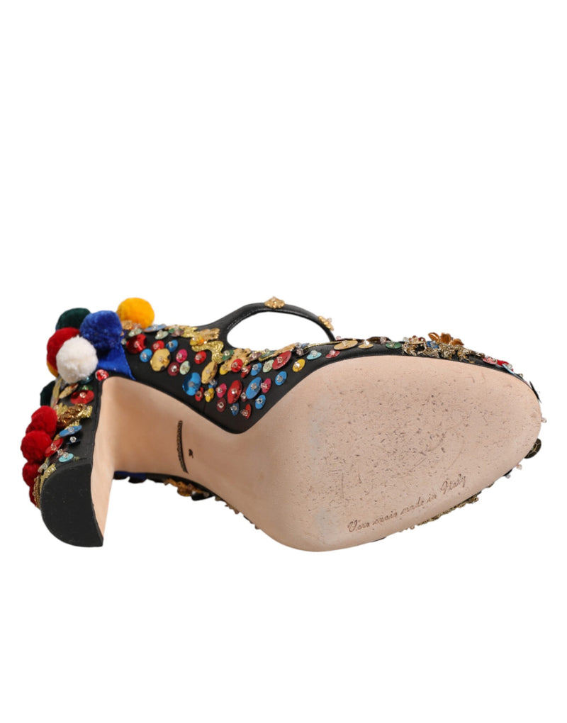 Dolce & Gabbana Black Gold Embellished Mary Janes Pumps