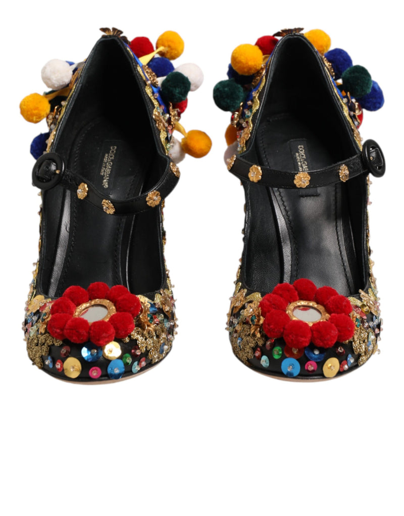 Dolce & Gabbana Black Gold Embellished Mary Janes Pumps