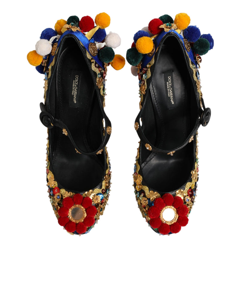 Dolce & Gabbana Black Gold Embellished Mary Janes Pumps