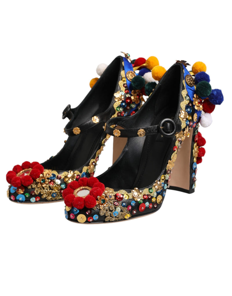 Dolce & Gabbana Black Gold Embellished Mary Janes Pumps