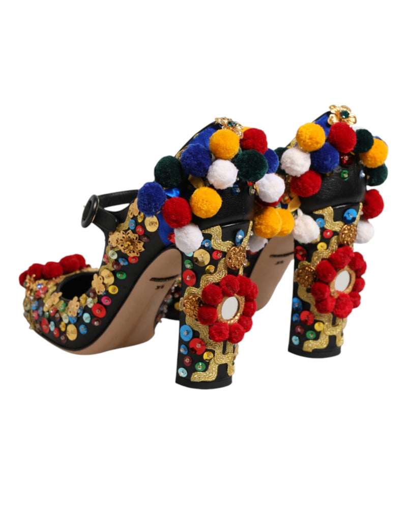 Dolce & Gabbana Black Gold Embellished Mary Janes Pumps