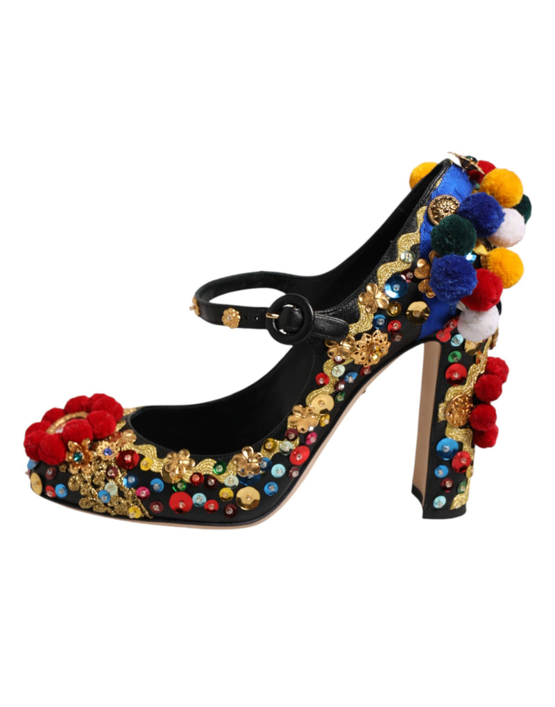 Dolce & Gabbana Black Gold Embellished Mary Janes Pumps