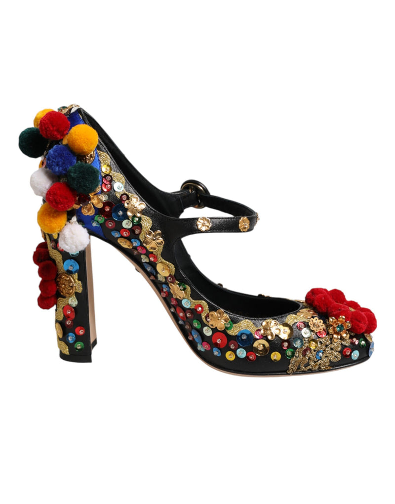 Dolce & Gabbana Black Gold Embellished Mary Janes Pumps