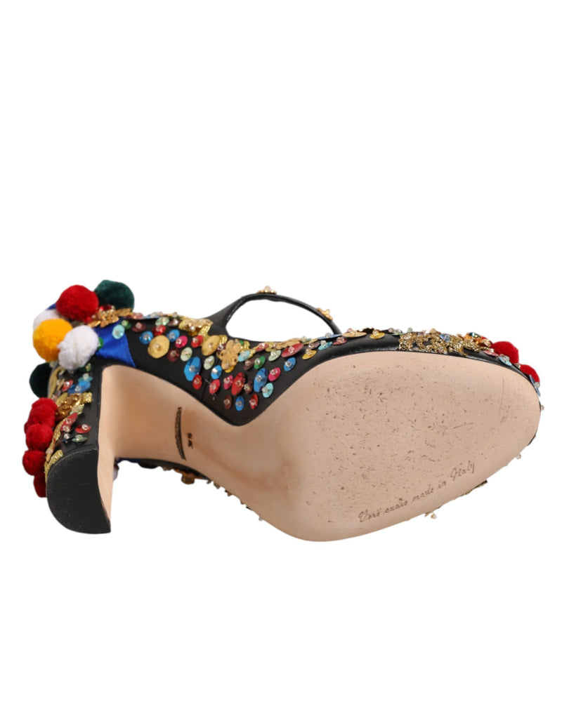 Dolce & Gabbana Black Gold Embellished Mary Janes Pumps