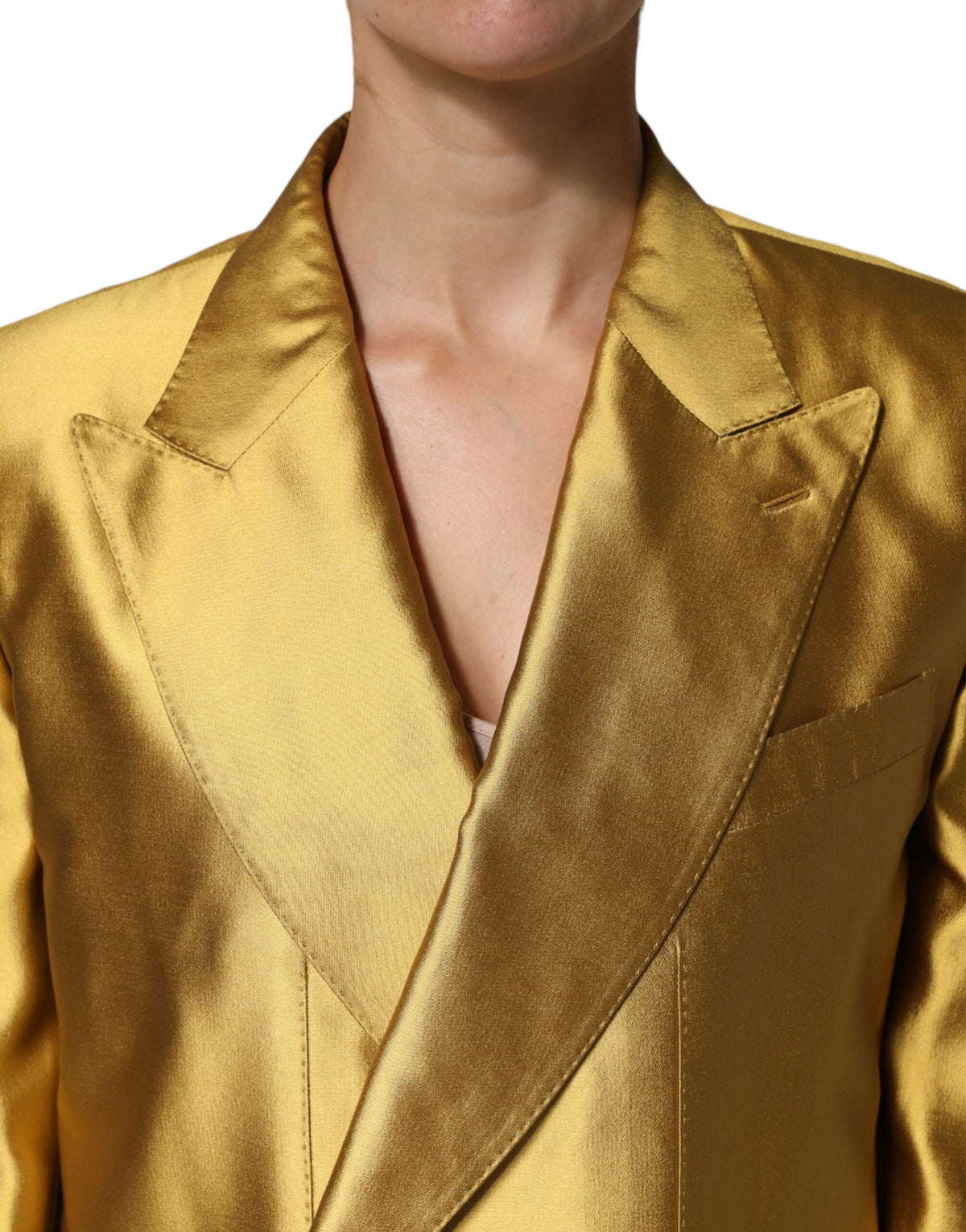 Dolce & Gabbana Blazer en Satin Doré à Manches Longues