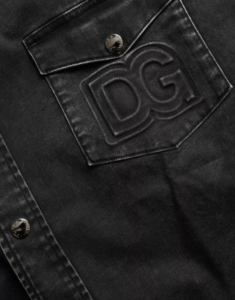 Dolce & Gabbana Chemise en Denim Noir à Manches Longues en Coton