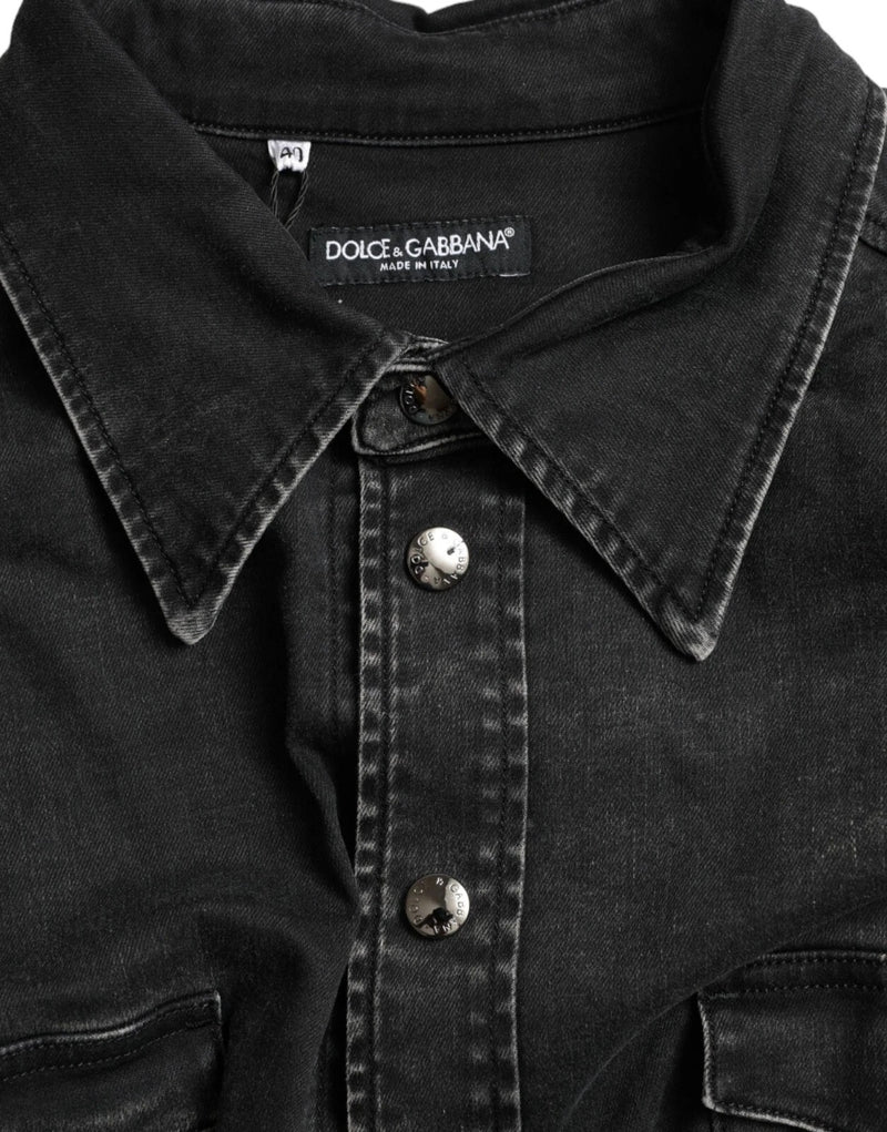 Dolce & Gabbana Chemise en Denim Noir à Manches Longues en Coton