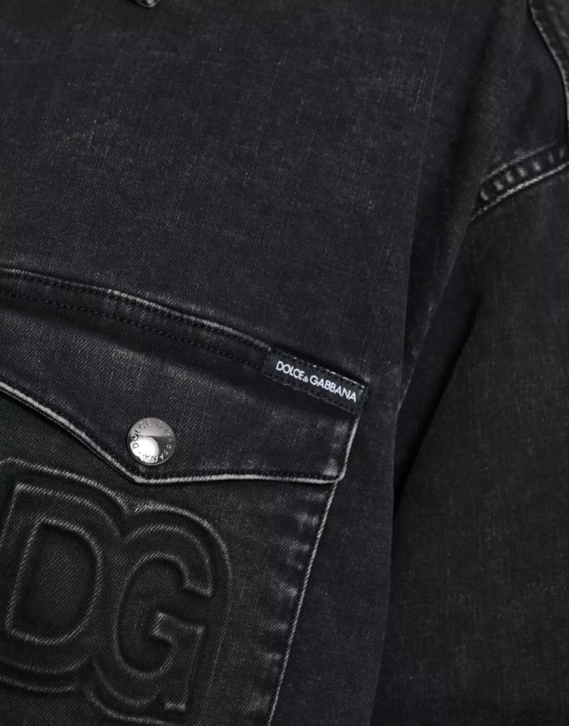 Dolce & Gabbana Chemise en Denim Noir à Manches Longues en Coton