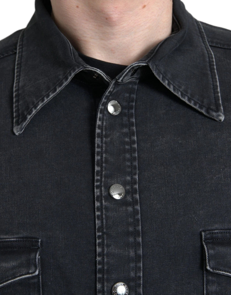 Dolce & Gabbana Chemise en Denim Noir à Manches Longues en Coton