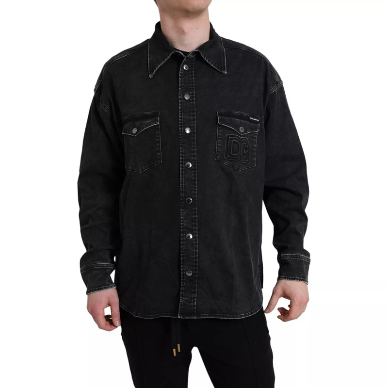 Dolce & Gabbana Chemise en Denim Noir à Manches Longues en Coton