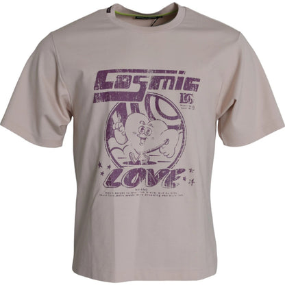 T-shirt à col rond Dolce & Gabbana en coton beige Cosmic Love