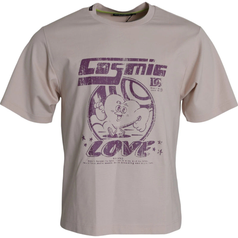 T-shirt à col rond Dolce & Gabbana en coton beige Cosmic Love