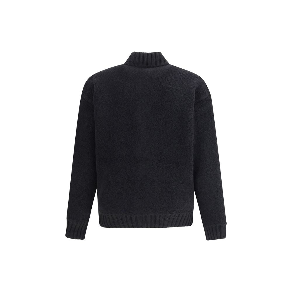 Laneus Black Merino Wool Bomber