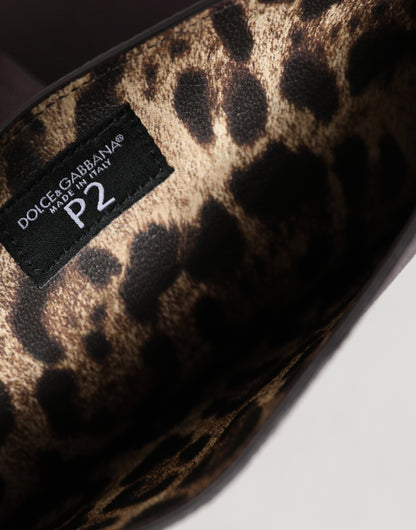 Étui pour tablette Dolce &amp; Gabbana en cuir marron foncé avec plaque logo