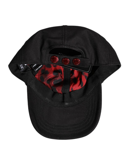Casquette de baseball Dolce &amp; Gabbana noire en coton avec logo et écusson, 6 panneaux