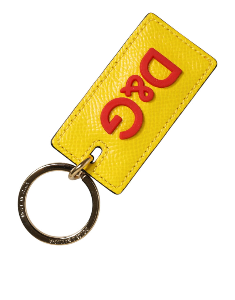 Dolce & Gabbana Yellow Calf Leather Logo Metal Ring Keychain