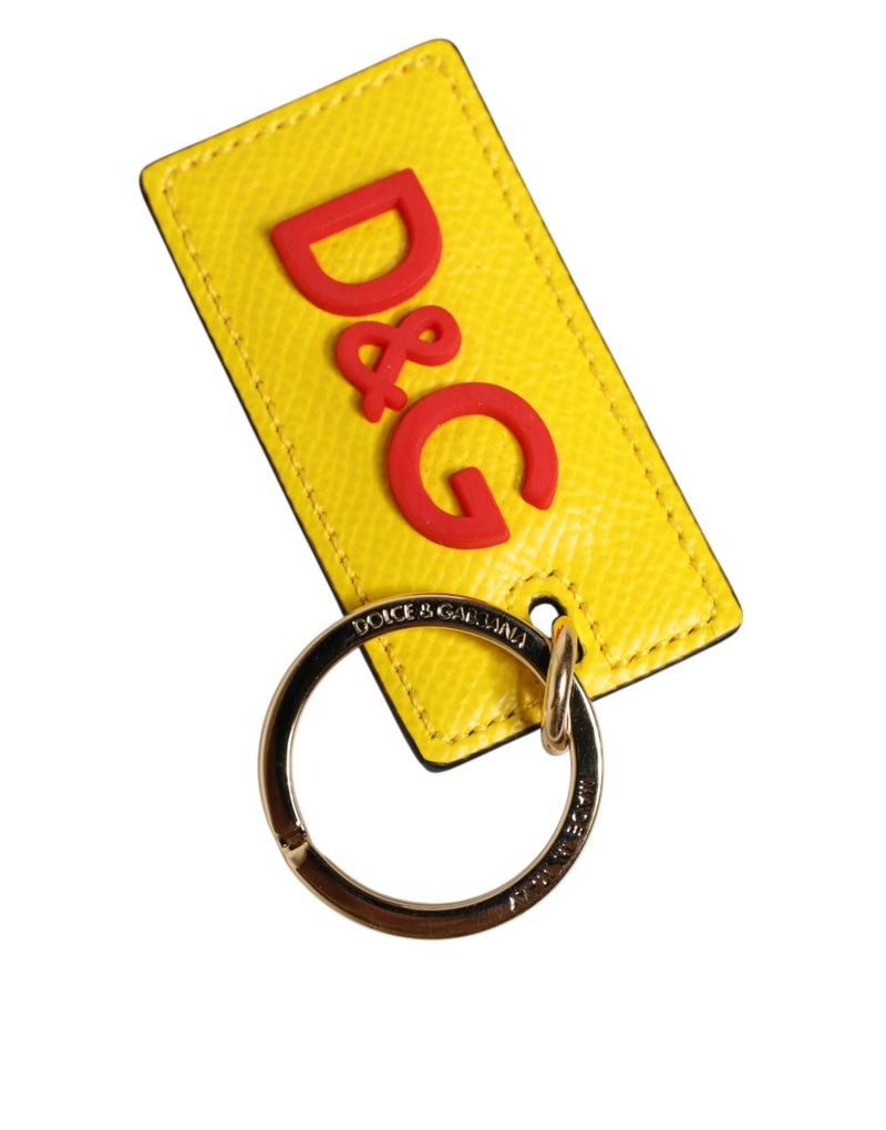 Dolce & Gabbana Yellow Calf Leather Logo Metal Ring Keychain