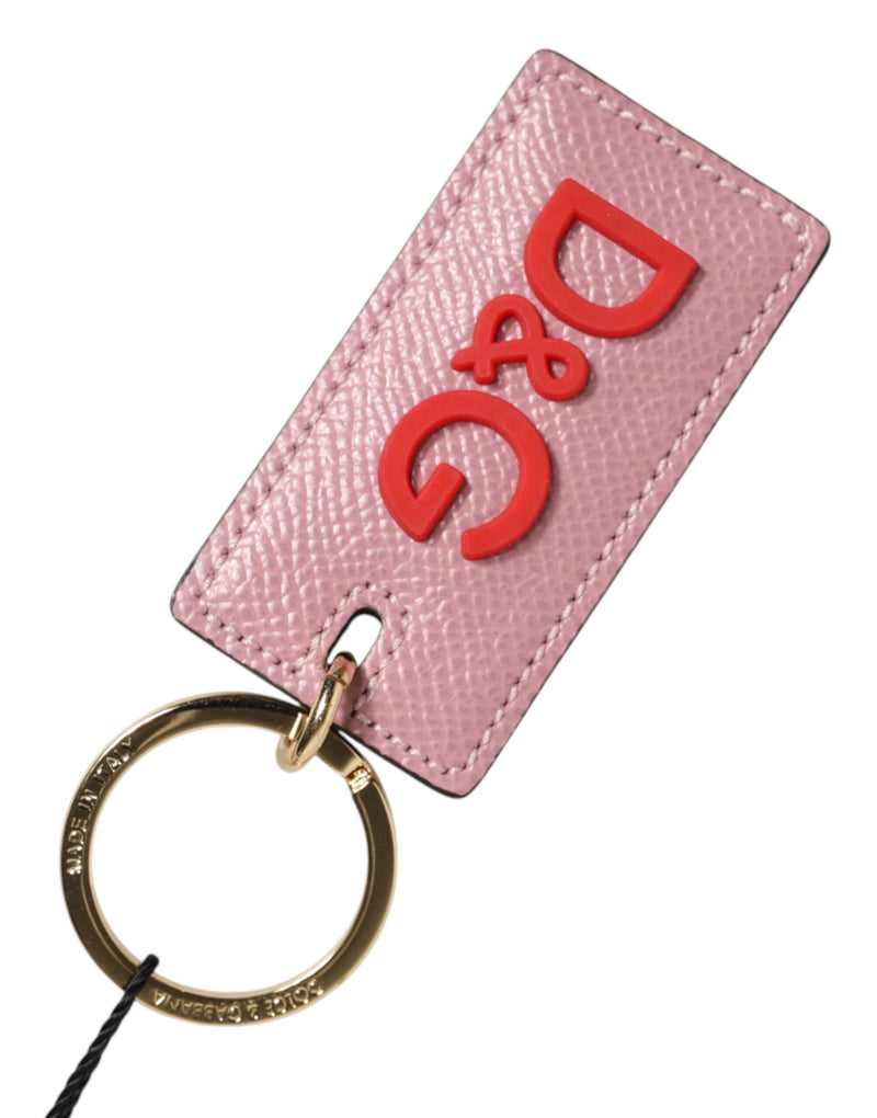 Dolce & Gabbana Pink Calf Leather Logo Metal Ring Keychain