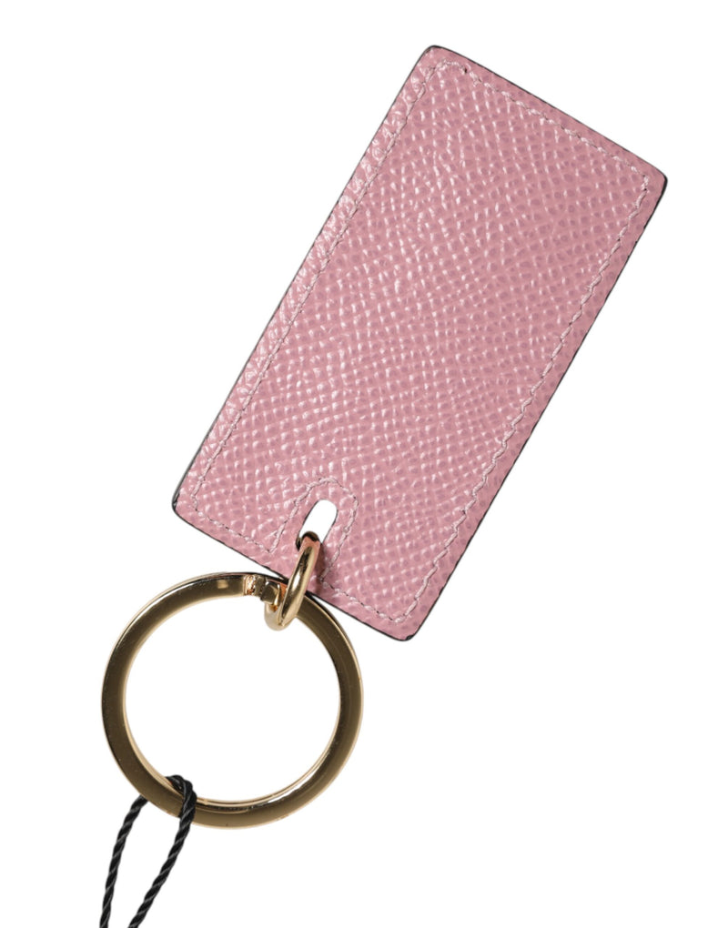 Dolce & Gabbana Pink Calf Leather Logo Metal Ring Keychain