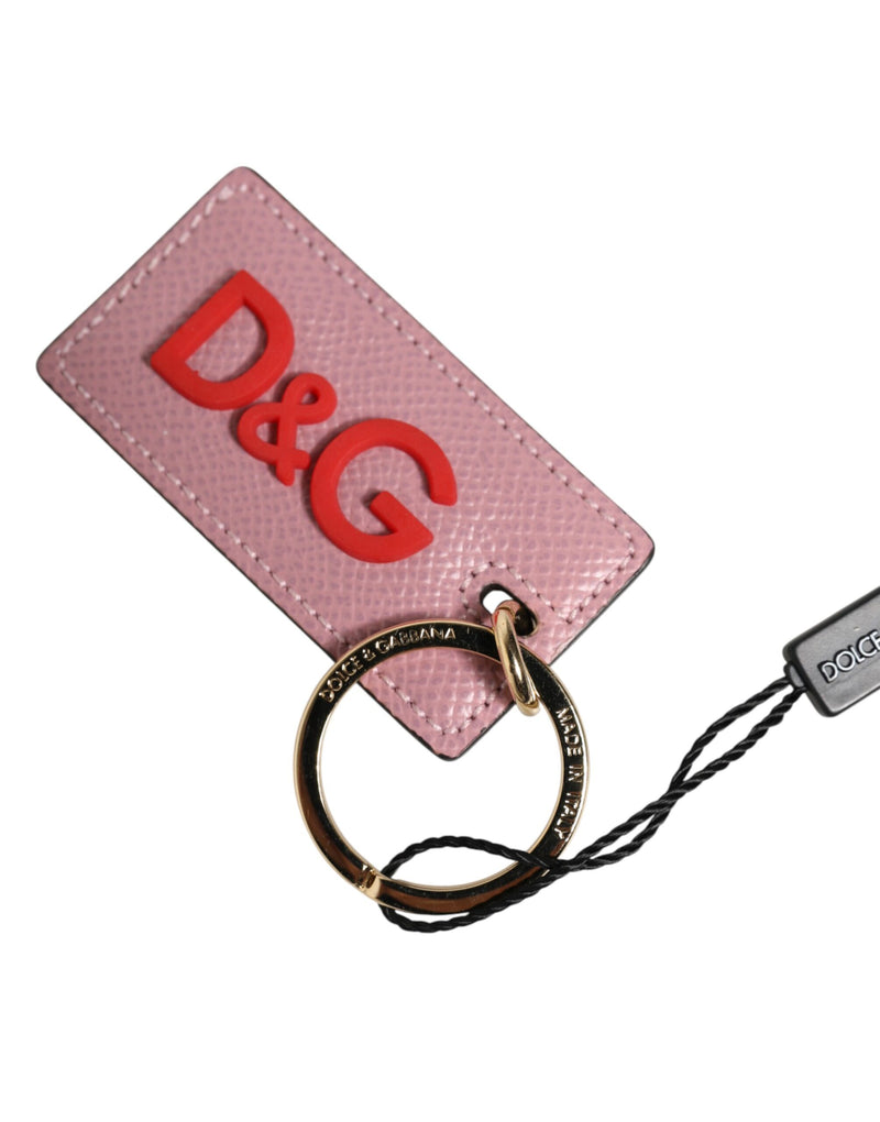 Dolce & Gabbana Pink Calf Leather Logo Metal Ring Keychain