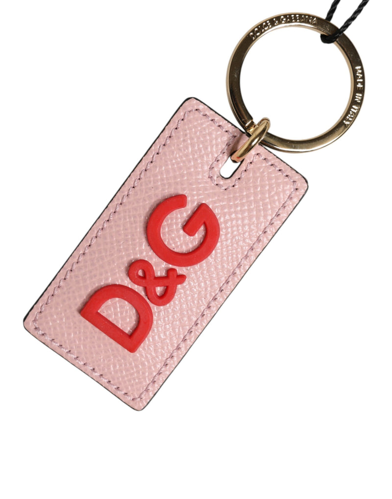Dolce & Gabbana Pink Calf Leather DG Logo Metal Ring Keychain