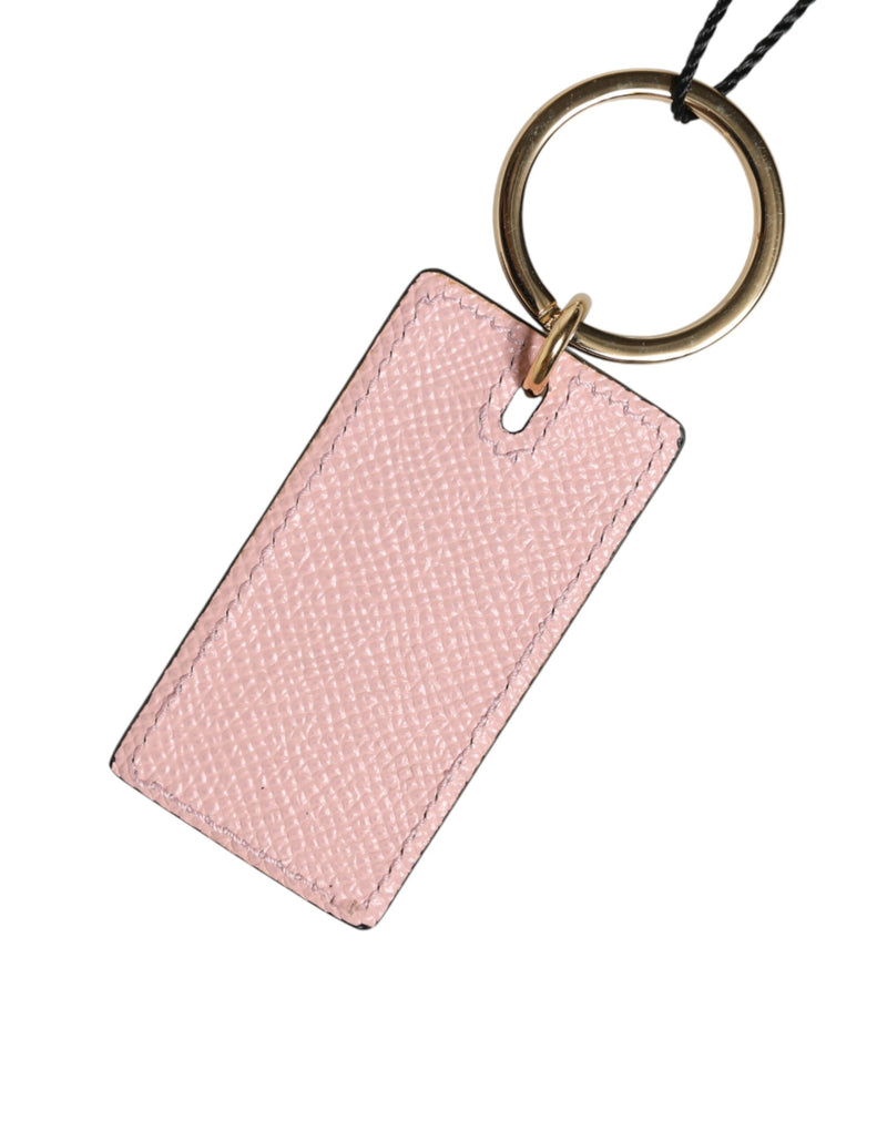 Dolce & Gabbana Pink Calf Leather DG Logo Metal Ring Keychain