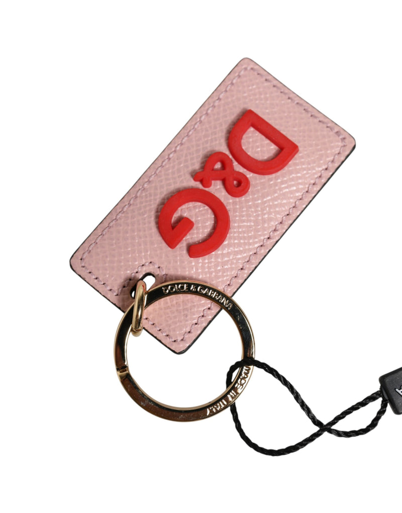 Dolce & Gabbana Pink Calf Leather DG Logo Metal Ring Keychain