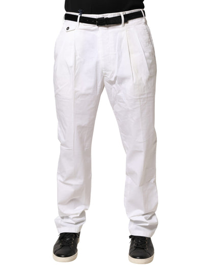 Lardini White Cotton Stretch Tapered Mid Waist Chino Pants