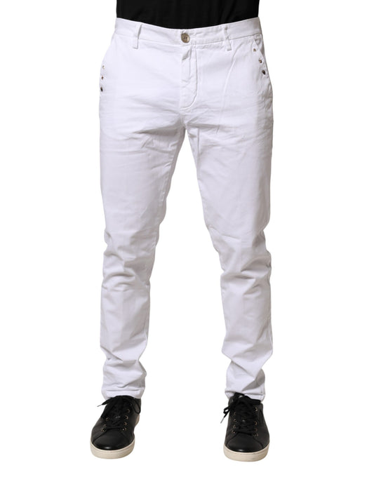 AGLINI Witte Skinny Fit Mid Waist Heren Chino Broek
