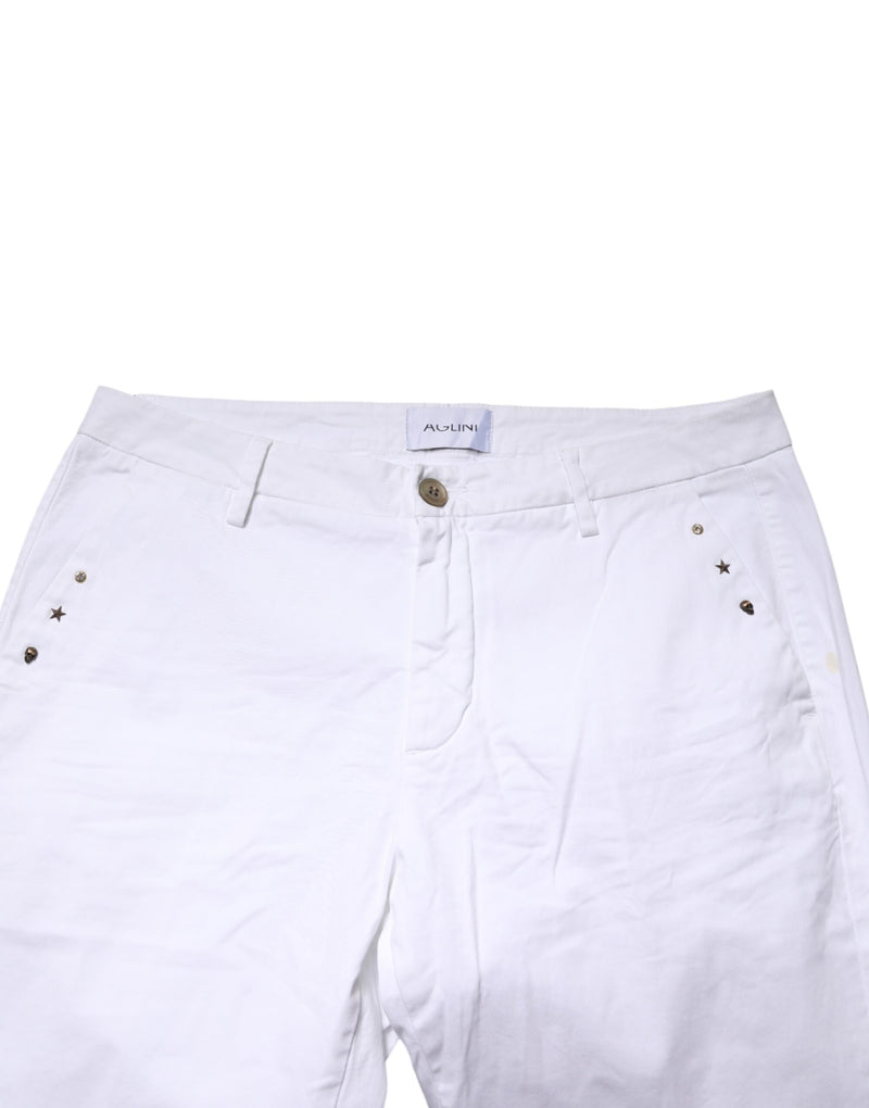 AGLINI White Skinny Fit Mid Waist Men Chino Trouser Pants