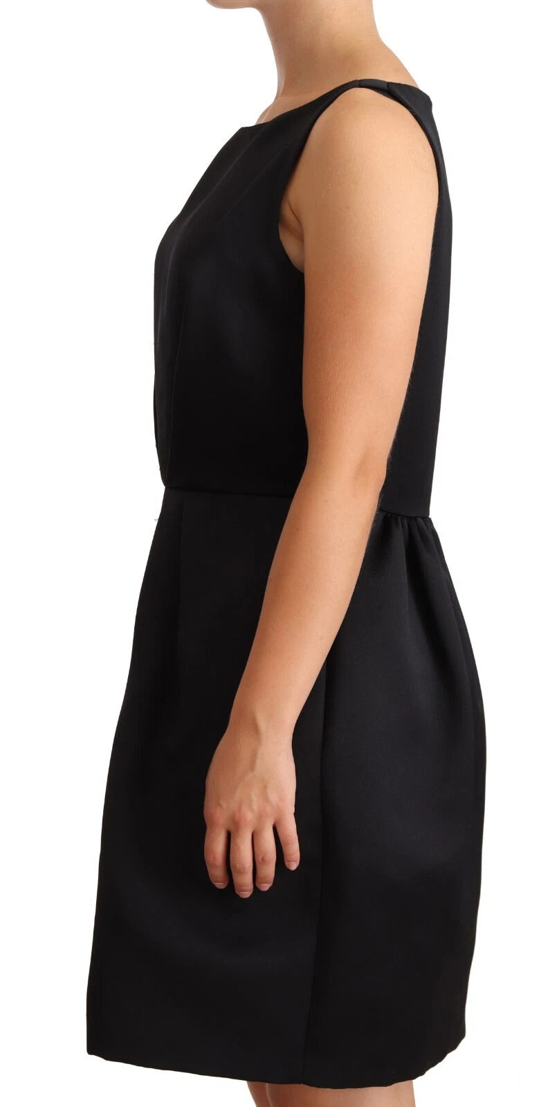 Cédric Charlier Black Sleeveless Pleated Aline Knee Length Dress