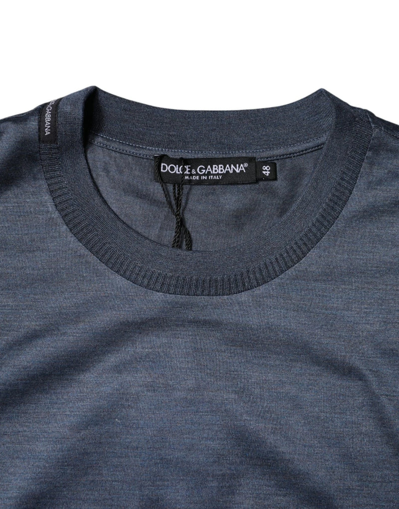 T-shirt homme Dolce &amp; Gabbana bleu en soie à col rond et manches courtes