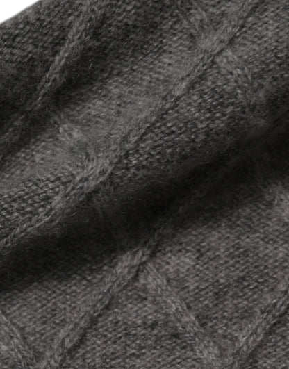 Pull homme Ballantyne gris en cachemire à motif losanges et maille intarsia, col rond