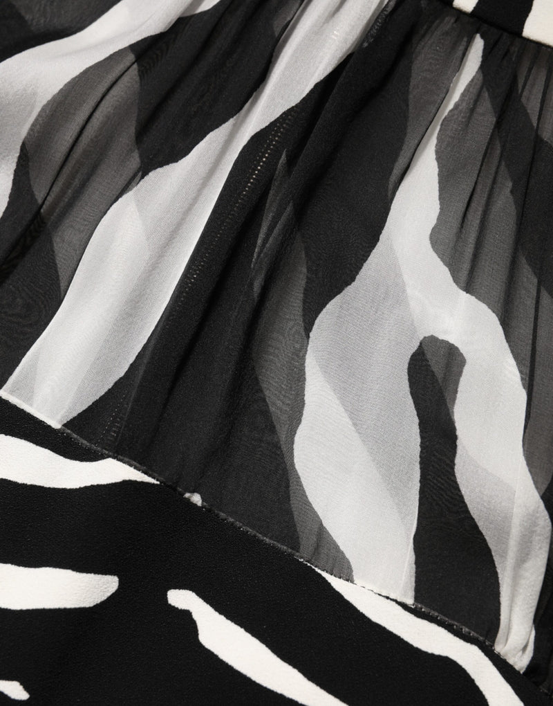Dolce & Gabbana Zebra Print Chiffon Paneled Crop Blouse Top