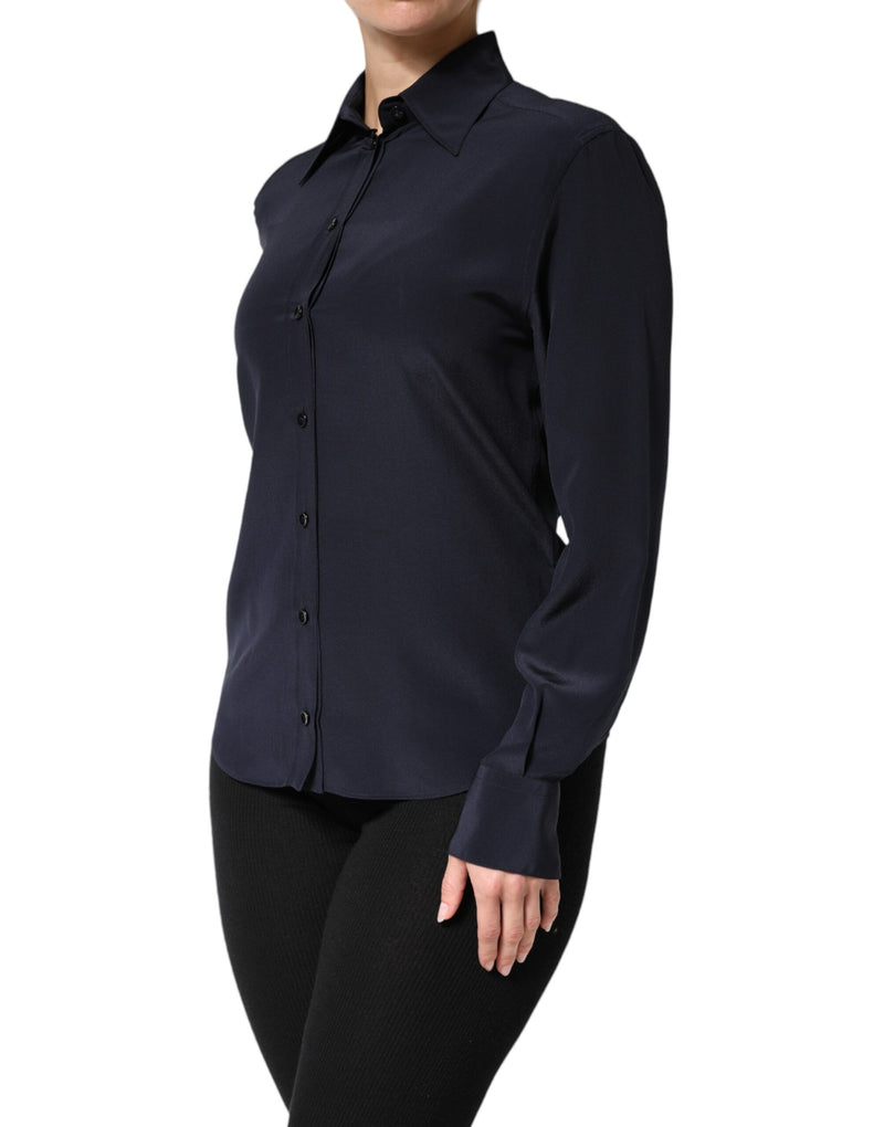 Dolce & Gabbana Chemise Longue à Col Bleu en Soie