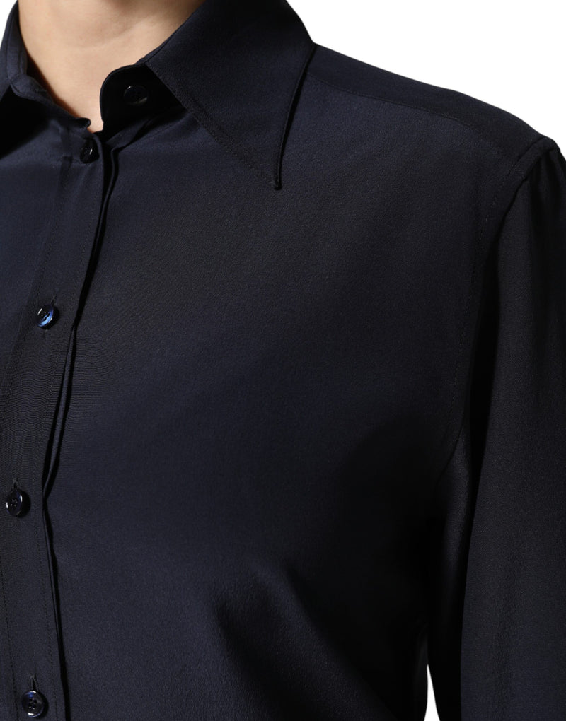 Dolce & Gabbana Chemise Longue à Col Bleu en Soie
