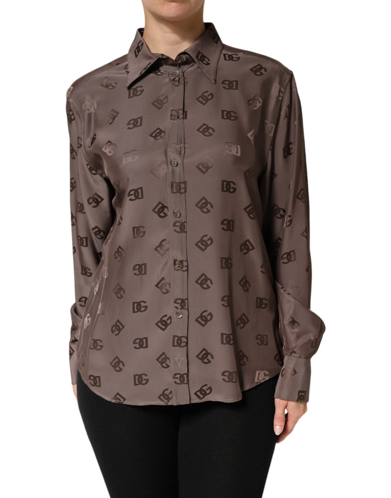 Dolce & Gabbana Chemise Longue à Col en V Couleur Marron