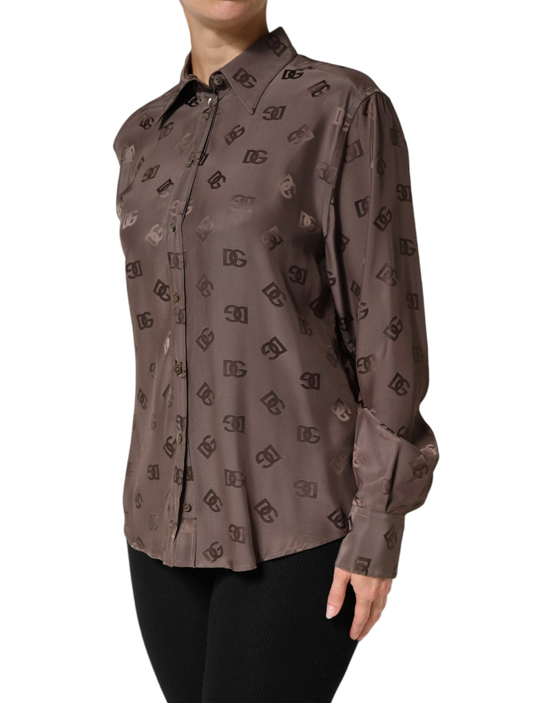 Dolce & Gabbana Chemise Longue à Col en V Couleur Marron
