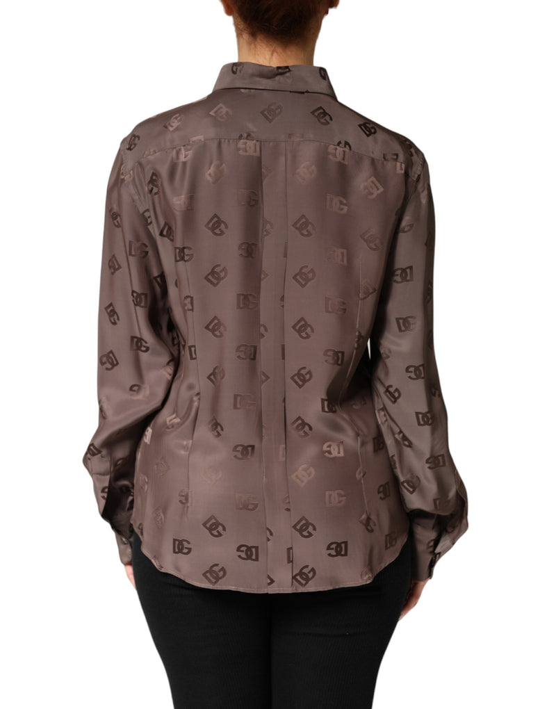 Dolce & Gabbana Chemise Longue à Col en V Couleur Marron
