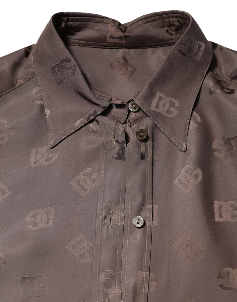 Dolce & Gabbana Chemise Longue à Col en V Couleur Marron