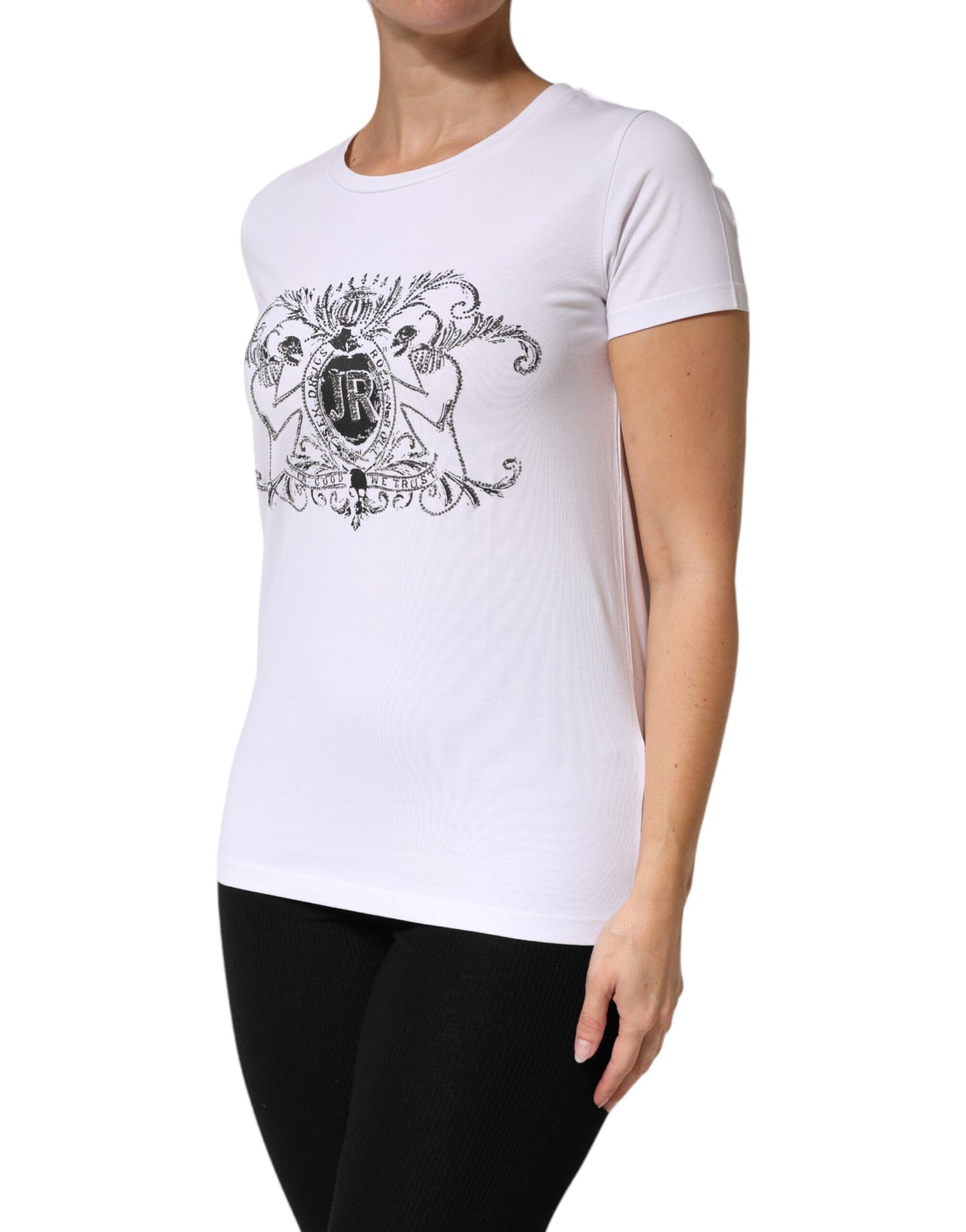 John Richmond White Printed Cotton Stretch Crew Neck T-shirt