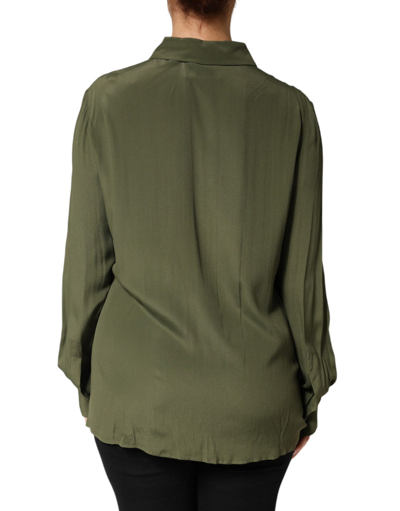Boutique Moschino Green Floral Collared Long Sleeve Top