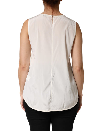 Peserico Off White Silk Stretch Roundneck Sleeveless Tank Top