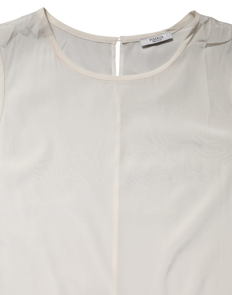 Peserico Off White Silk Stretch Roundneck Sleeveless Tank Top
