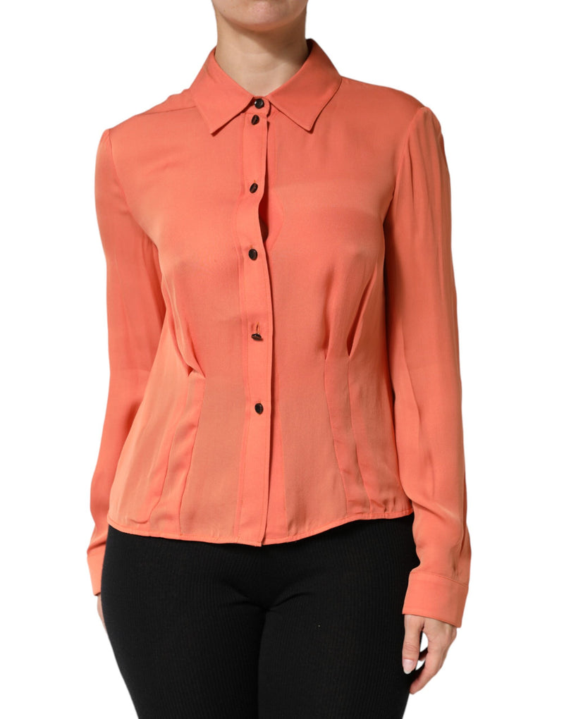 Emporio Armani Orange Collared Button Down Long Sleeve Top
