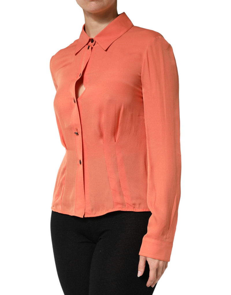 Emporio Armani Orange Collared Button Down Long Sleeve Top